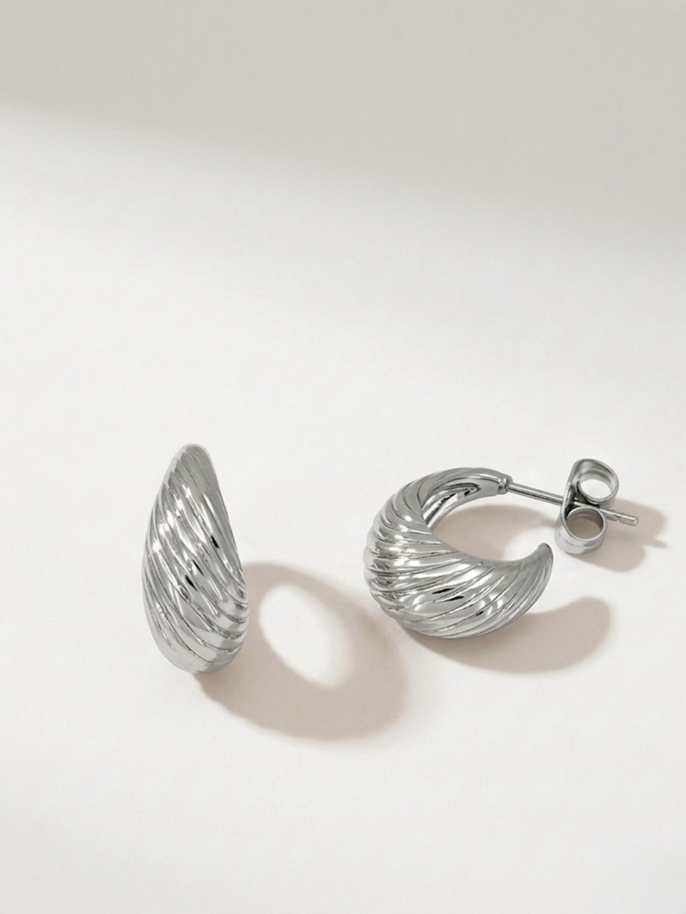 Silver Tone Twisted Hoop Stud Earrings | Platinum Plated | Luxury Jewelry